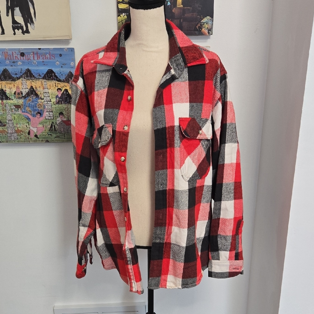 Van Heusen Red, Black, and White Plaid Men's Shirt